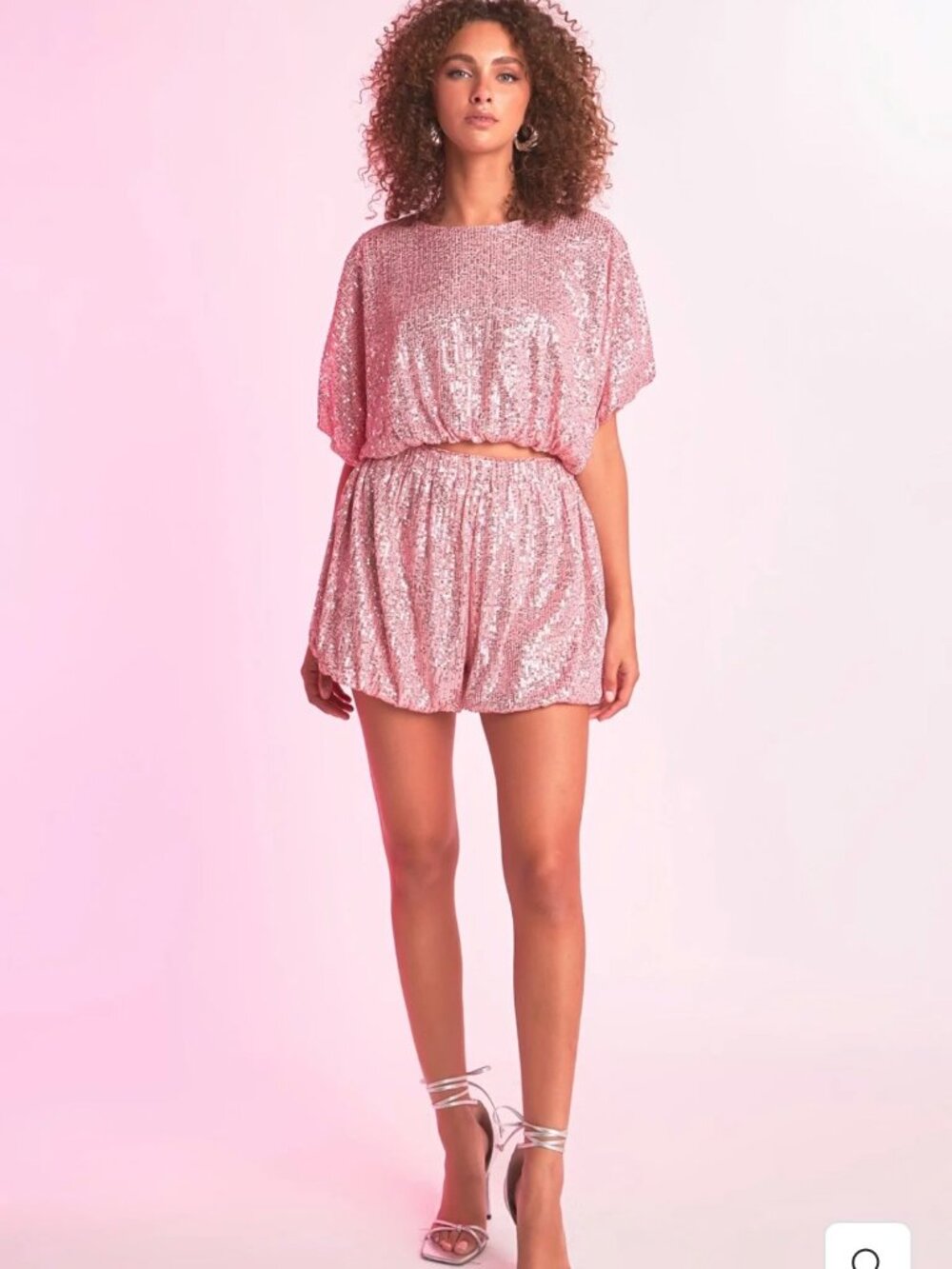 Endless Rose Sequins Cropped Puff Top JJ897T Pink S NWT